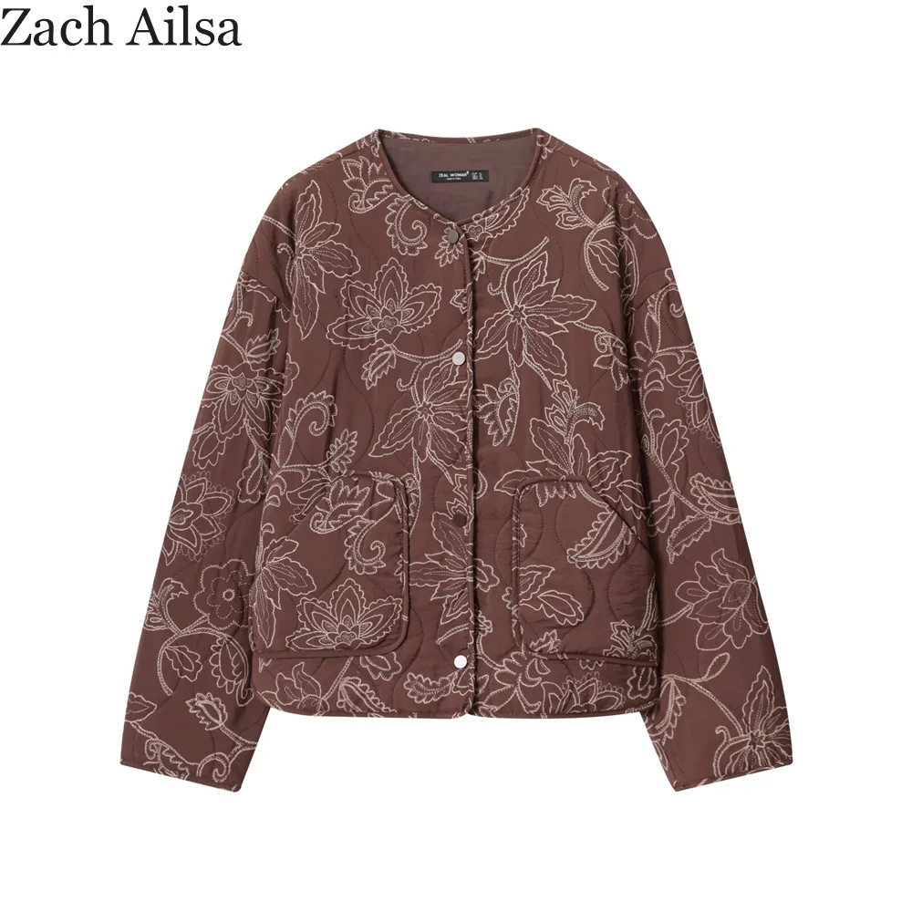 

2025 Autumn New Product Women's Pocket Decoration Quilted Embroidery Coated Jacket Coat