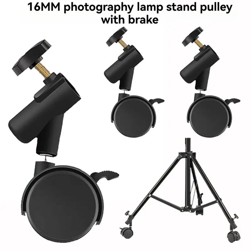 N34R-Flexible Swivel Casters 16Mm Mounting Hole 3Pcs Wheels For Tripod Ideal For Photography Light Stand Smooth Rolling