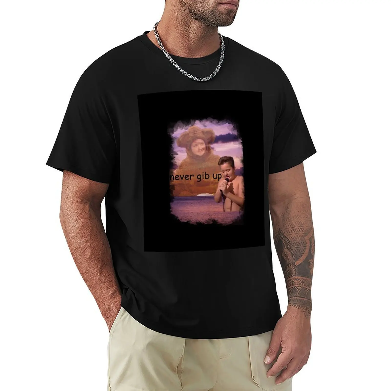 

never gib up gibby T-Shirt summer 2025 vintage graphic tee T-shirts for men cotton