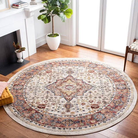 VIKAMA Mandala Medley Home Decor Rug Non-Slip Cozy Round Floor Art for Boho Bedroom and Playful Interiors