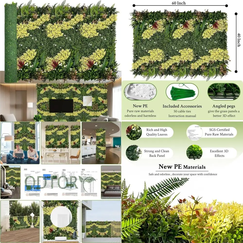 

UV-Resistant 3D Greenery Wall Panels: 40x60 Inch Faux Grass Backdrop with Boxwood, Ivy, and Fence for Privacy and Decorative Hed