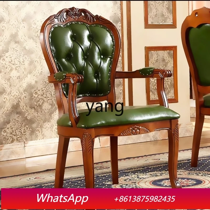 

LTT European dining chair household solid wood leather American retro negotiation armchair