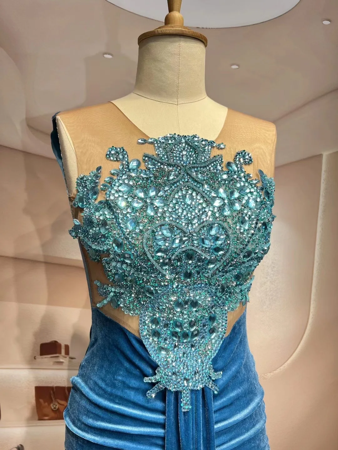 ZnaimI Night Party Evening Ruched PatchworkVelvet Bodycon Mini Dress Women Embroideryeathers Mesh See-through Birthday Robe C227