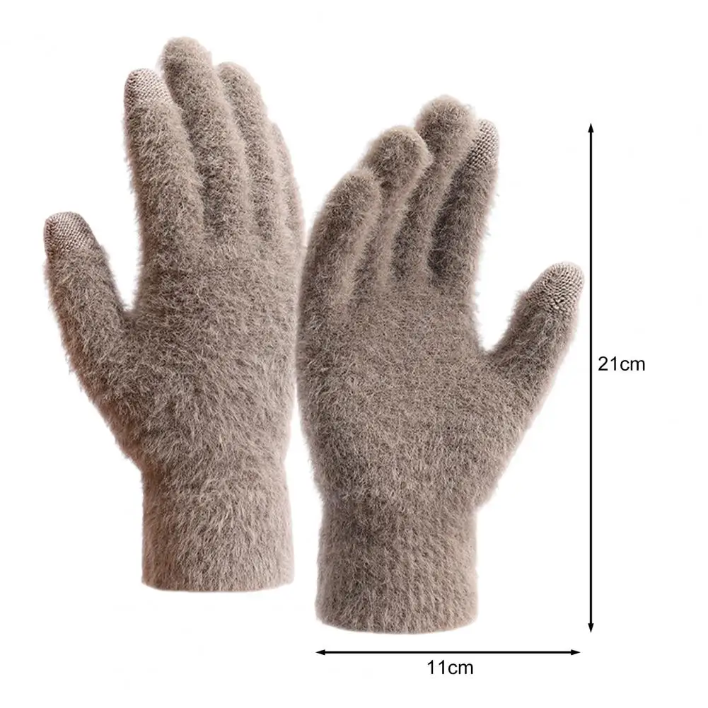 1Pair Unisex Winter Gloves Thick Plush Five Fingers Non-slip Solid Color Stretchy Heat Retention Cycling Outdoor Activity Gloves