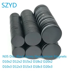 50 100 PCS/LOT Waterproof N35 Disc Black Epoxy Neodymium Magnets Dia 10 12 15 18 20 Strong Round Rustproof NdFeB Thickness 2-3