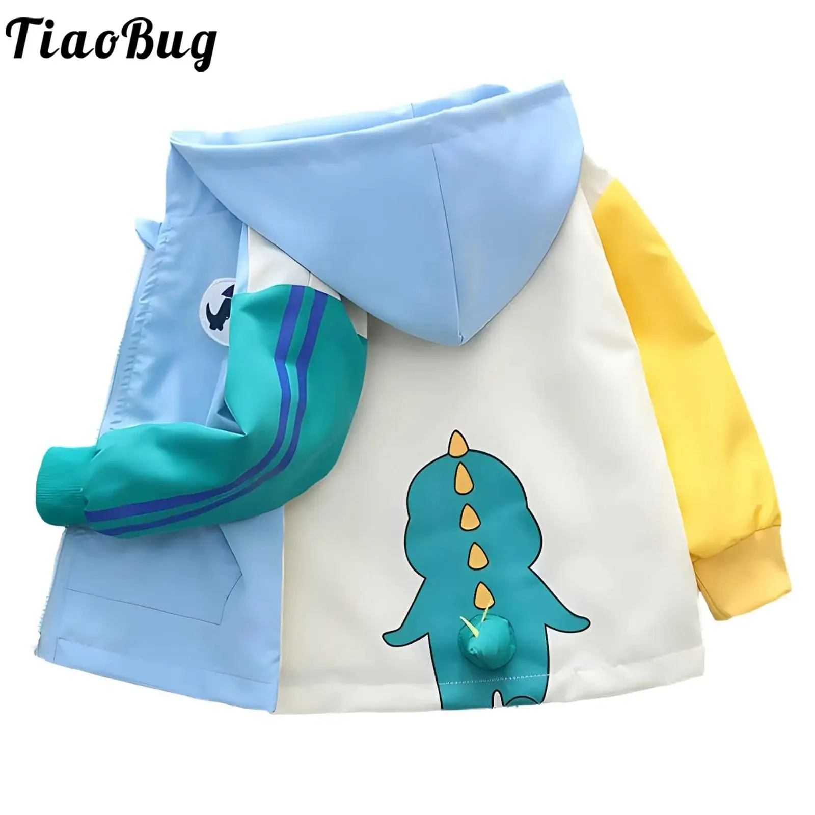 

Toddler Baby Cartoon Dinosaur Hooded Jacket Long Sleeve Zip-up Coat Outerwear with Pockets Kids Spring Autumn Clothes Daily Wear