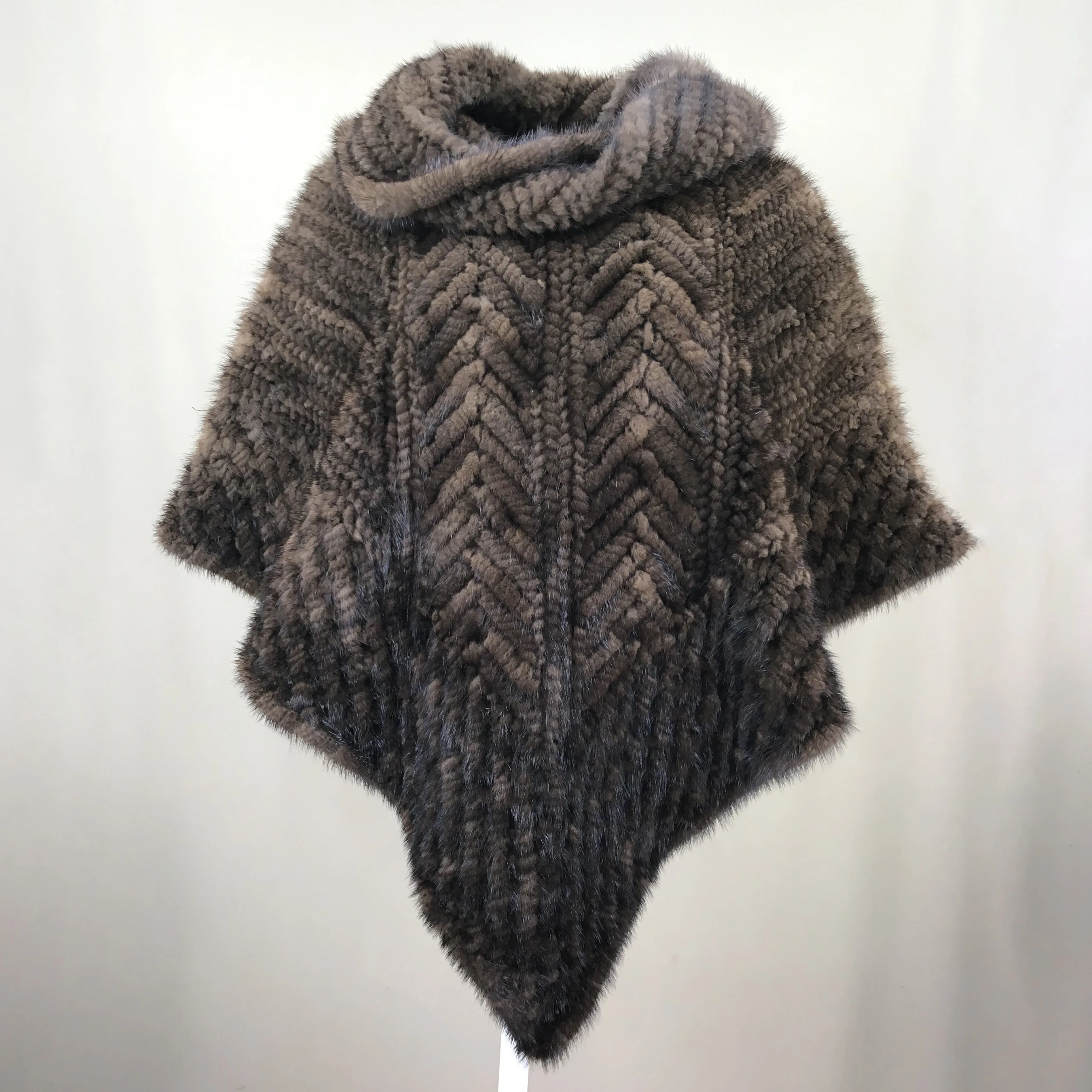 Real Natural Mink Fur Knitting Poncho With High Collar Pullover 2024 Luxurious Autumn Winter Sweater B230410