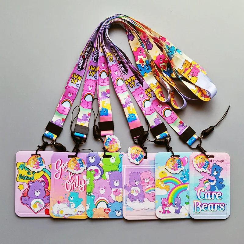  Care Bear Cartoon Cute Bus Card Lanyard Anti-lost Pick-up Card Badge School ID Card Holder Animation Accessories