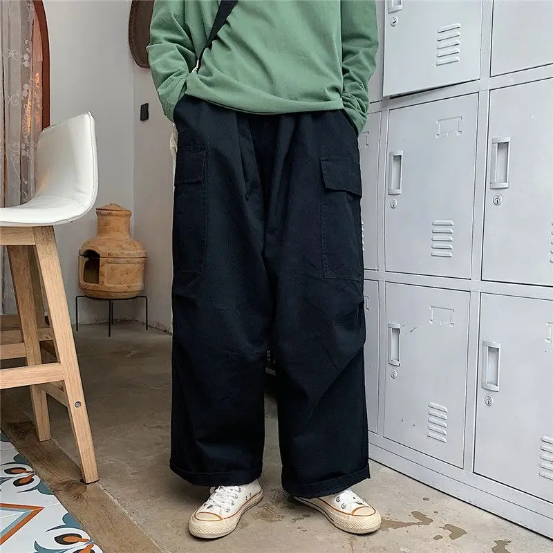 

2023 Men Spring Autumn New Casual Cargo Pants Men Multi-Pockets Wide Leg Pants Male Workwear Loose Straight Trousers F591