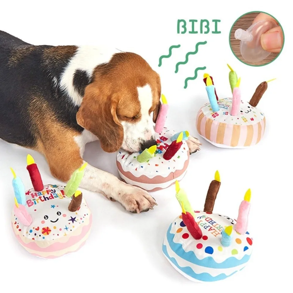 New Birthday Cake Dog Toys Interactive Bite Resistant Gnaw Toys Puppy Teething 16cm Stuffed Cake Doll Party Decor view 5