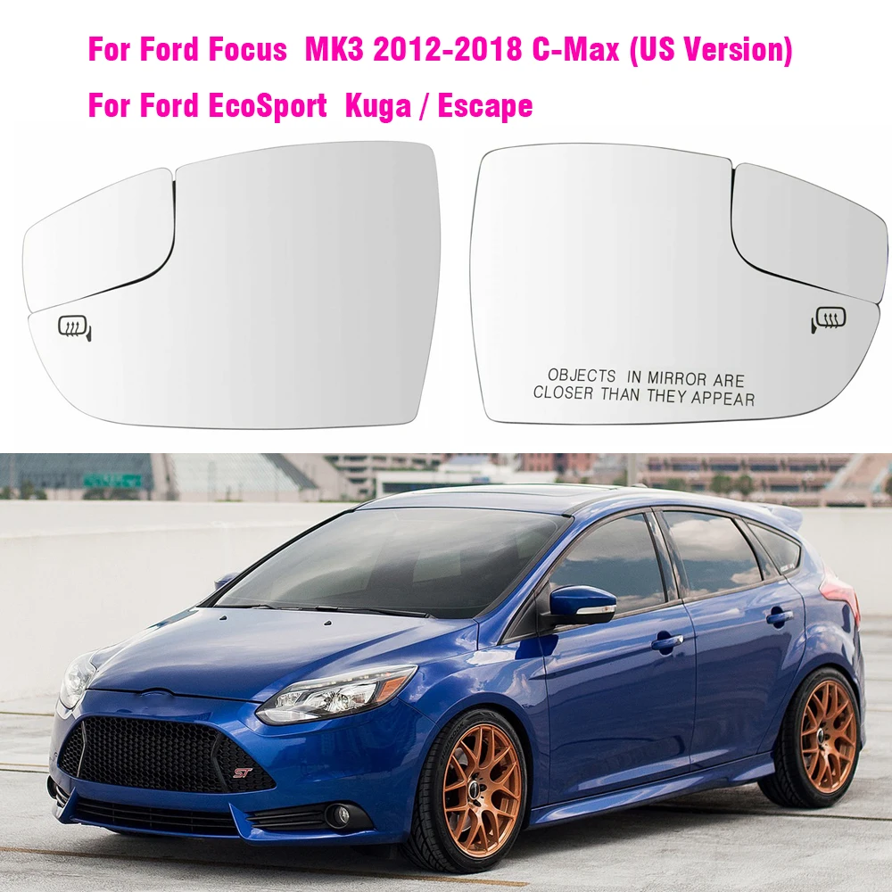 1 par aquecido espelho retrovisor do carro lente de vidro para ford kuga ecosport escape 13-18 foco 3 mk3 se st rs (versão dos eua)
