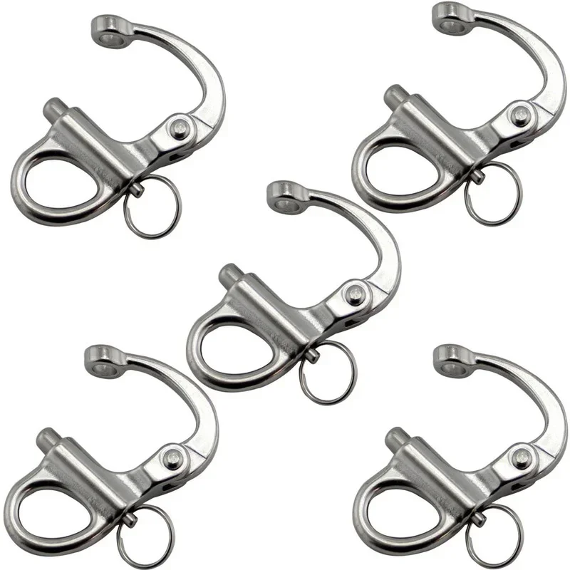 5Pcs 35mm Stainless Steel Mini Fixed Snap Shackle Quick Release Fixed Shackles with Round Ring Marine Boat Rigging Hardware