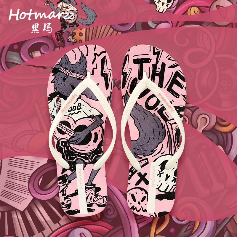 Non-Slip PVC Printed Sandals Home Slippers for Women Black Ma Slip-On Clogs Comfortable Indoor Shoes Fashionable House Slippers