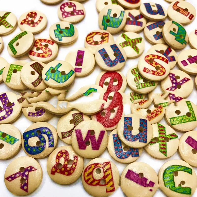 

50PCS Letter Round Wood Buttons Sewing Scrapbooking Home Clothing Decor Card Making DIY 15mm for Clothing DIY Crafts Accessories