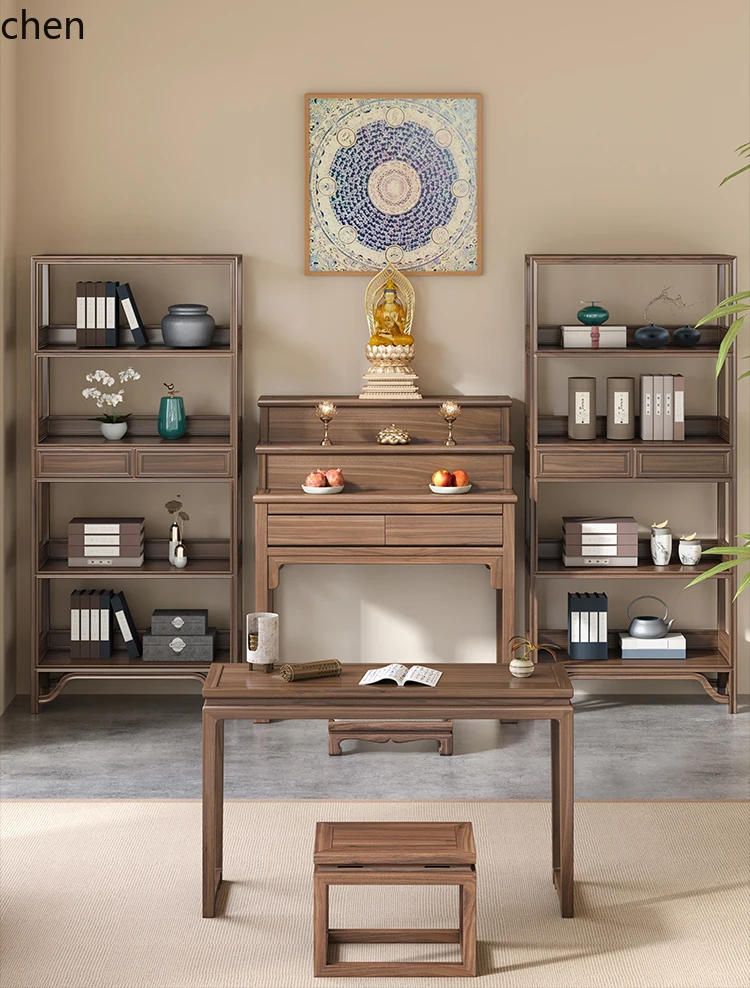 ZML black walnut all solid wood antique rack tea display cabinet floor partition combination cabinet