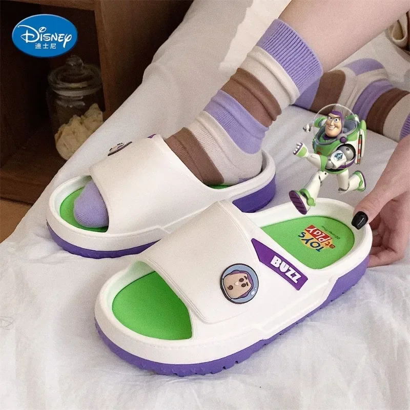 Disney Toy Story Buzz Lightyear Woody Summer Couple Flat Slippers for Home EVA Anti-Slip Soles Fashionable Outerwear Sandals