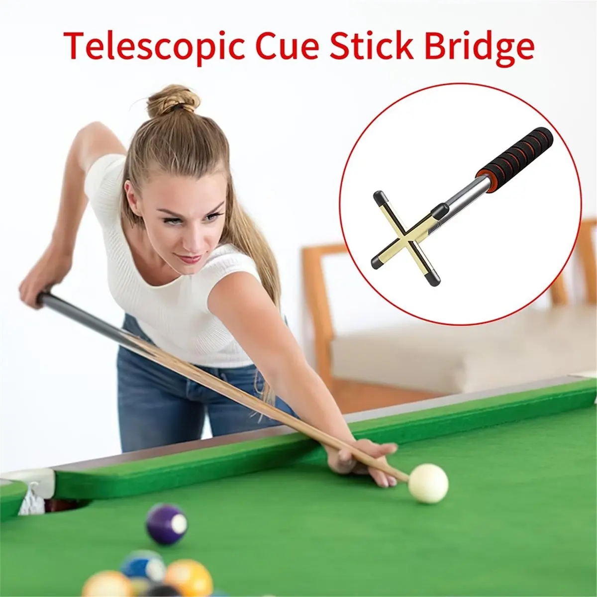 Doings Telescopic Billiards Stand Bridge Stick - Adjustable Metal Pool Rest Head for Precise, Stable