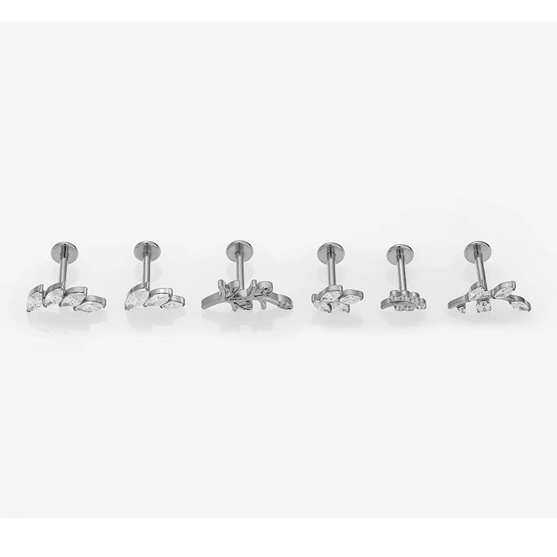1PC G23 Titanium Leaf Labret CZ Mirco Paved Internally thread Lip Piercing F136 Ear Cartilage Helix Tragus Stud Body Piercing