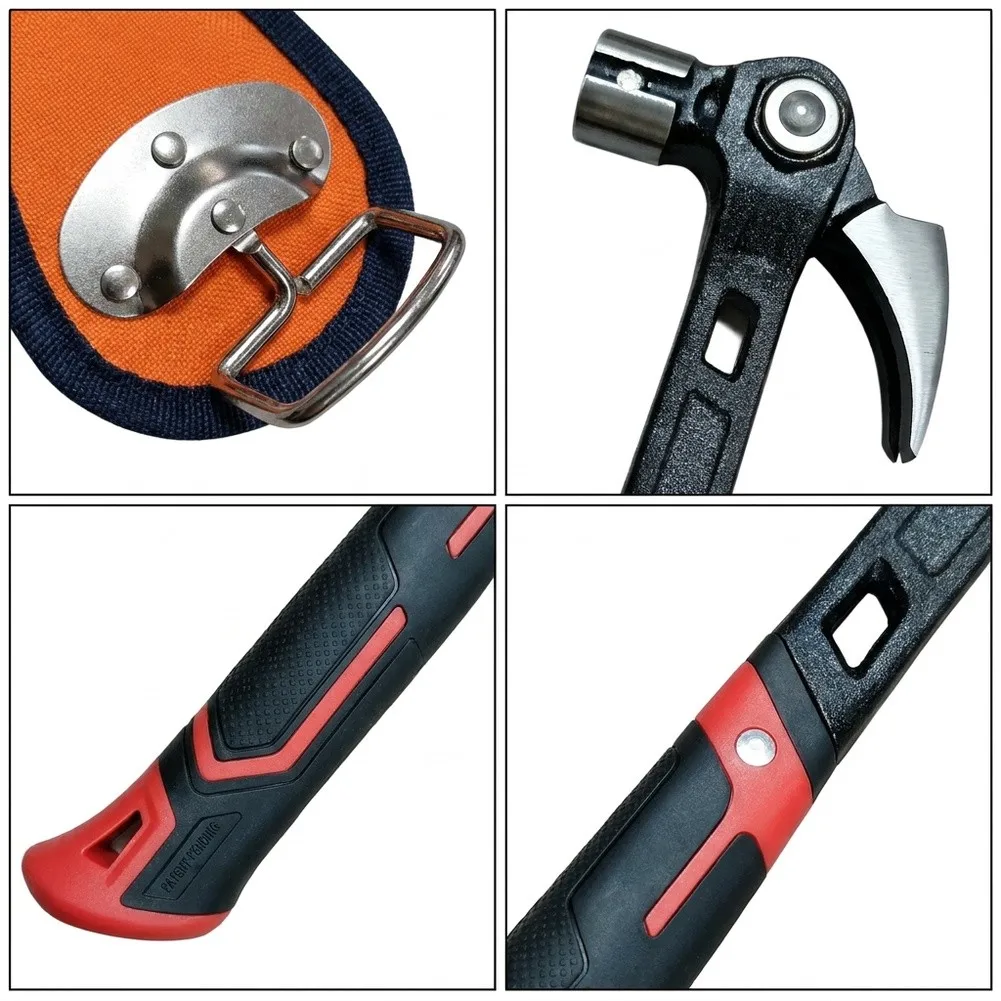 Carbon Steel Claw Hammer with Adjustable Head Positioning Magnetic Nail Support and Fatigue-Reducing Handle Shape