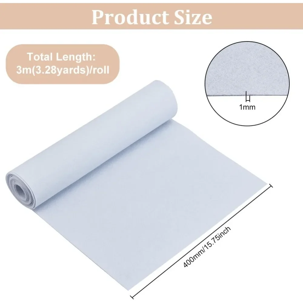 10FT 15.74 Inch Wide White Felt Roll, 1mm Thick Fabric Sheets Soft Woven Nonwoven Fabric Sheets for Crafts, Patchwork Sewing