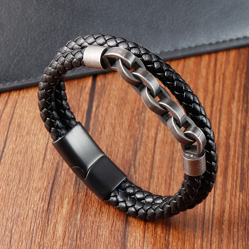 Leather Bracelet Infinity Shape Special Popular Pattern Men\'s Bracelet for Men Stainless Steel Jewelry Accessories Gift