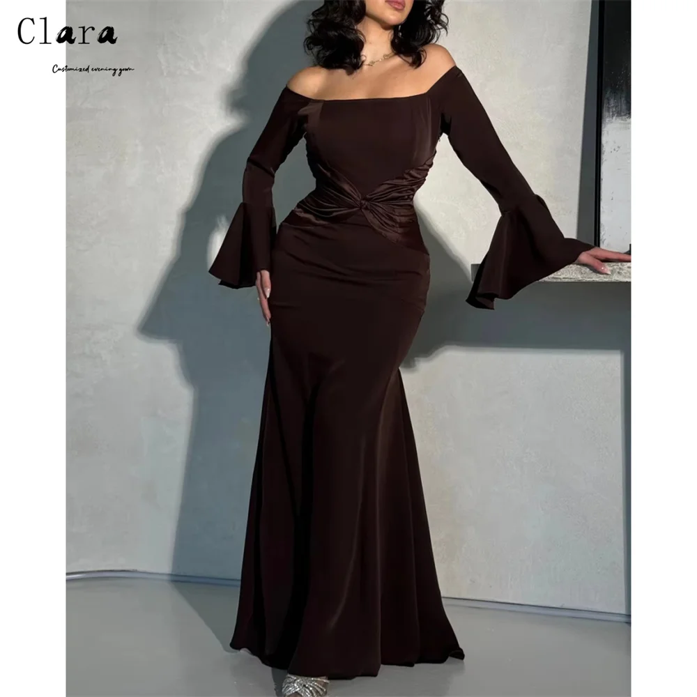 Clara personalizado fuera del hombro de manga larga cola de pez tubo Top elegante vestido de noche de boda de lujo 2025 vestidos de fiesta de lujo elegante