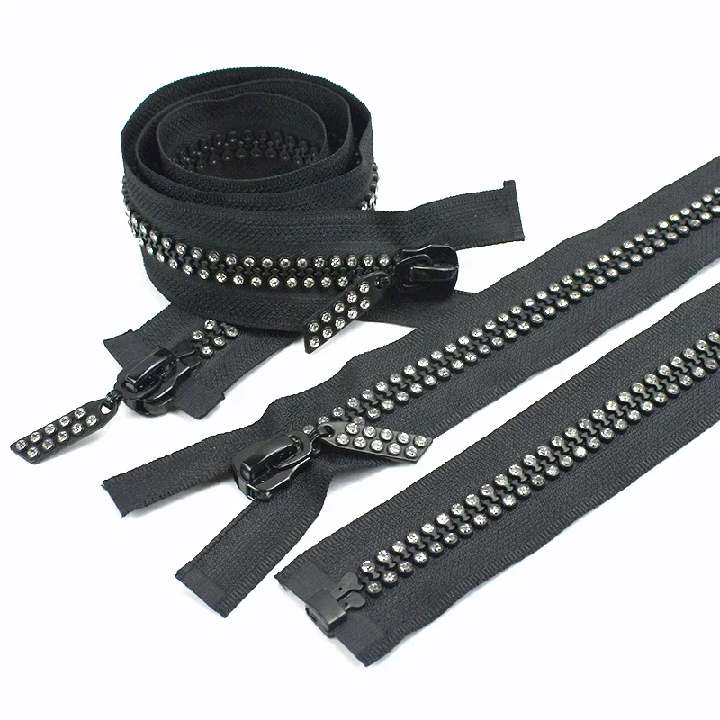 

1/2Pcs Meetee 10# Resin Zipper 60/70/80cm Single Double Slider Open-End Zippers Rhinestone Zip for Jacket Closure Ziper Sewing