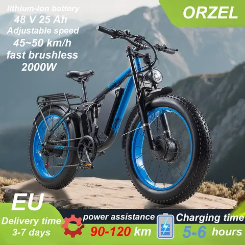 Peak 3000W Dual Motor Ebike for Adults, 48V 25AH Long Range Electric Mountain Bike,24"Fat Tires,Blue
