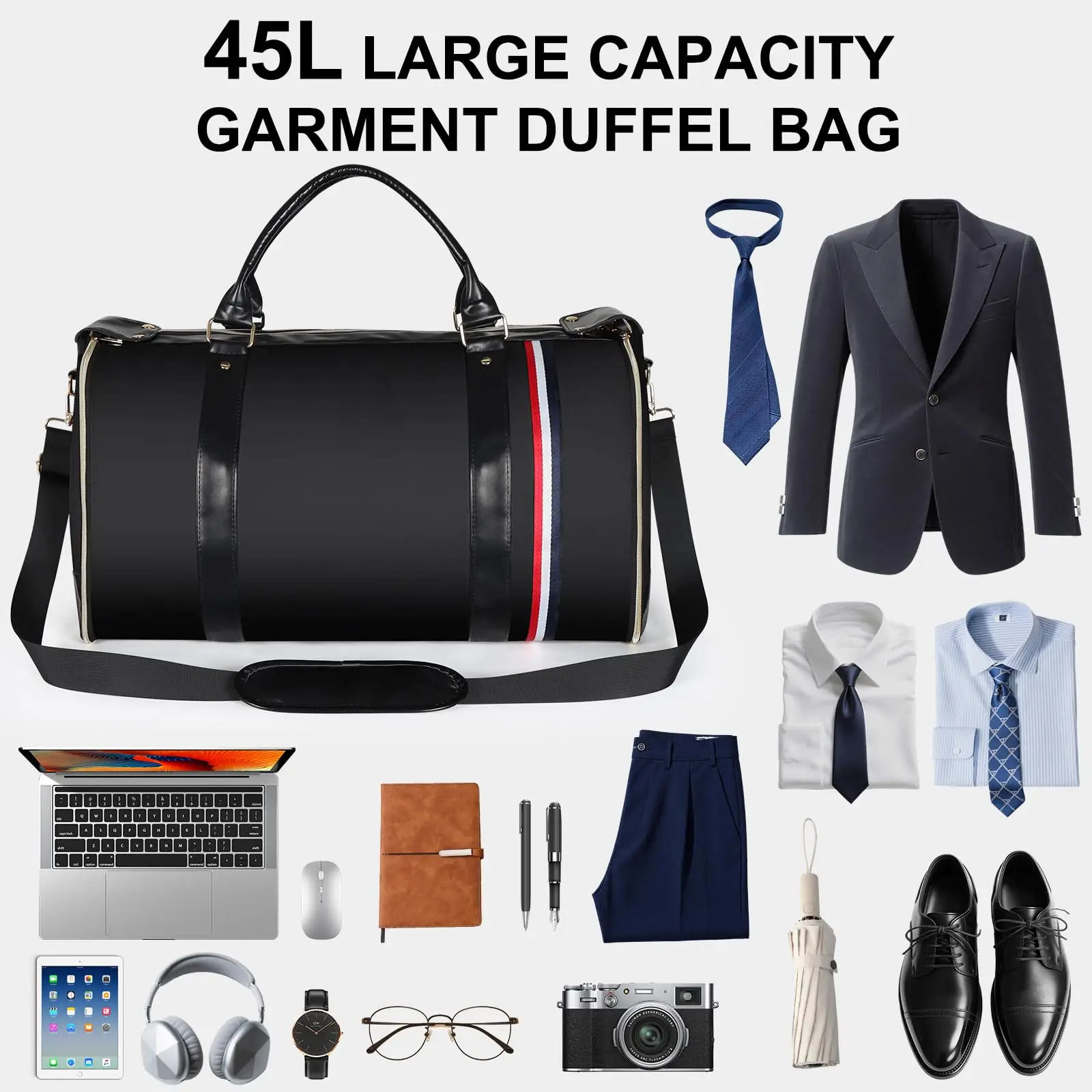 

Large Capacity Suit Travel Duffel Bag, Foldable Garment Convertible, Multi-Compartment Organizer