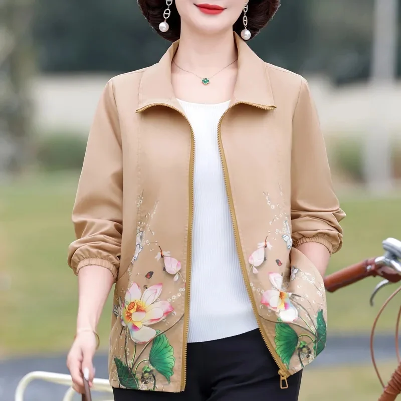 Mother Spring Autumn Coat Women Western Style Jacket 2025 New Loose Outwear Large Size 5XL Middle-Aged Elderly Ladies Coats Tops