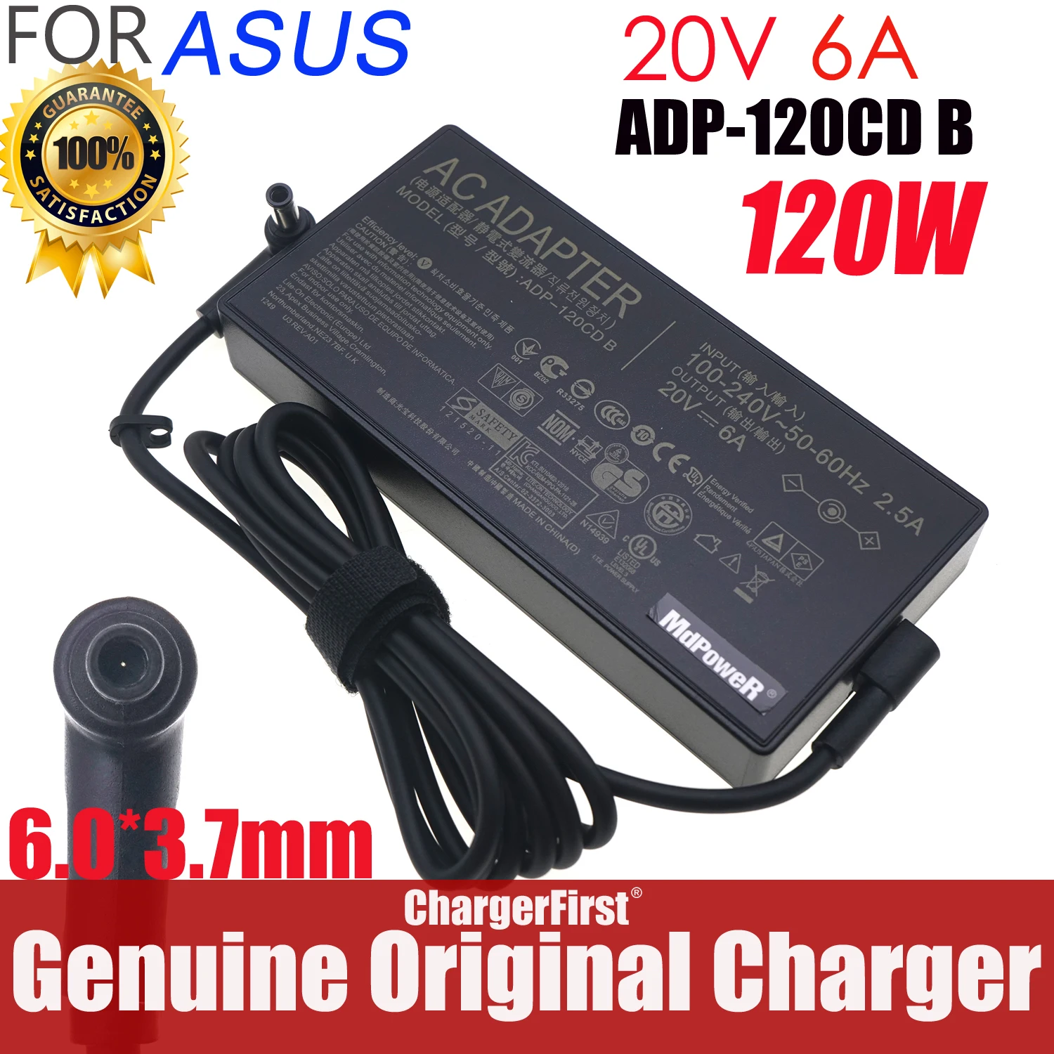 20V 6A 120W 6.0*3.7mm AC Adapter Charger for Asus ZenBook Laptop Power Supply A18-150P1A ADP-120CD B