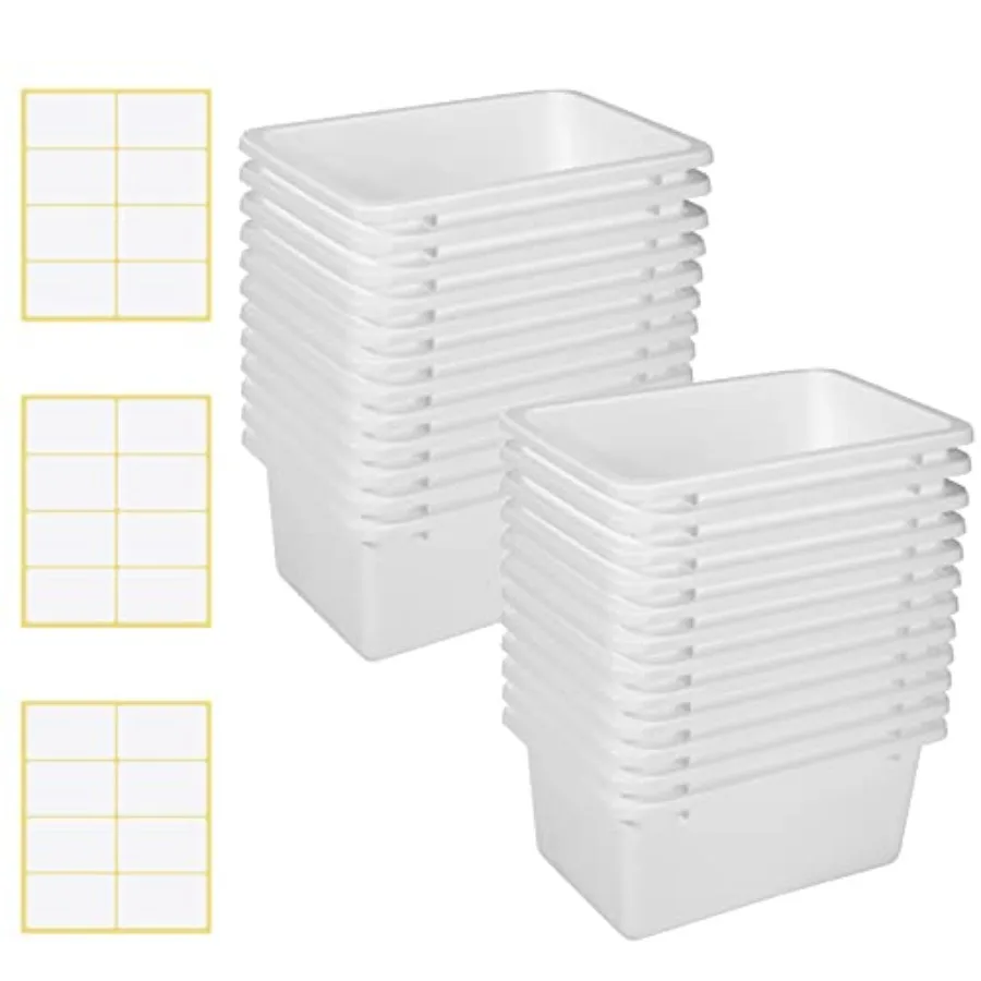 

24 Pack Book Bins for Classroom Plastic Cubby Storage Bins Colored Toy Organizer Container with 120 Pcs Self Adhesive Label for