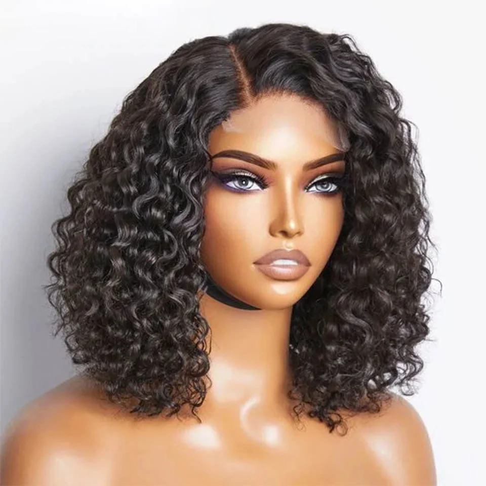 200D Deep Wave Curly Lace Front Human Hair Bob Wigs 4x4 Lace Front Wig Pre Plucked Transparent Brazilian Deep Curly Bob Wigs