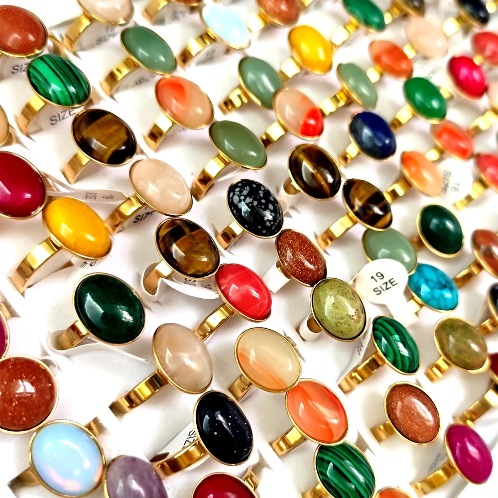 20 Stück fantastische Steinringe für Frauen, ovale Perlen, Großhandelsposten, Vintage-Ring, Party-Geschenk, Kristallschmuck – Detail 1