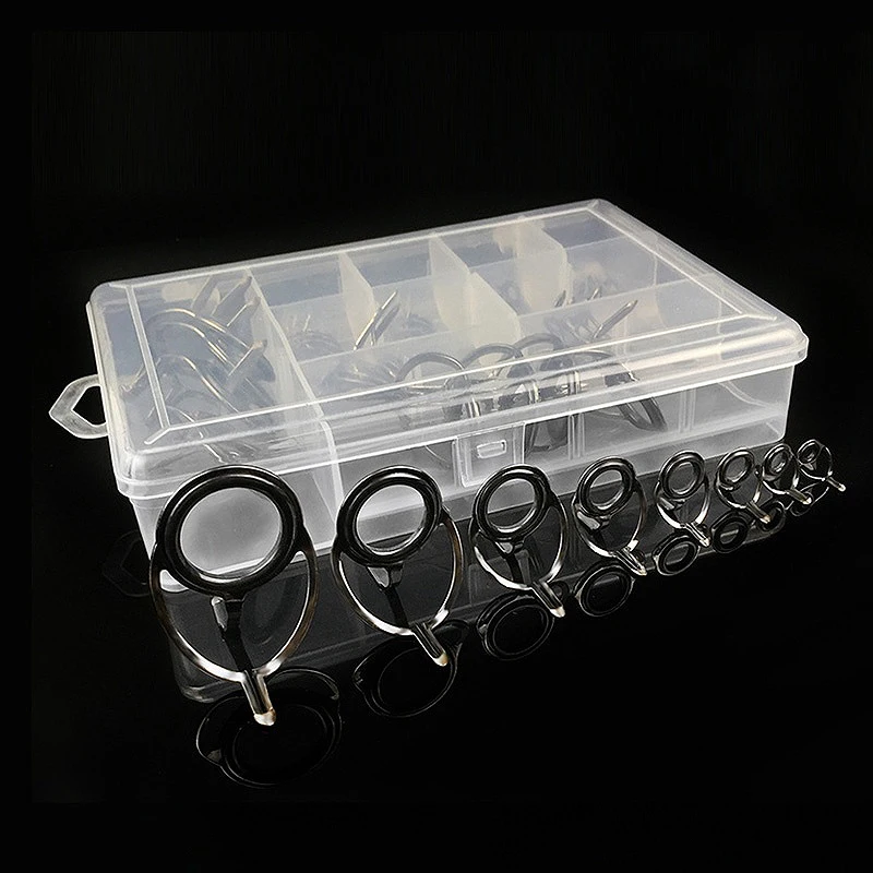 40 Pcs/Set Fishing Rod Guides Tip 8 Sizes Pole Repair Kit Line Rings Eyes Set Rings Stainless Steel Frames