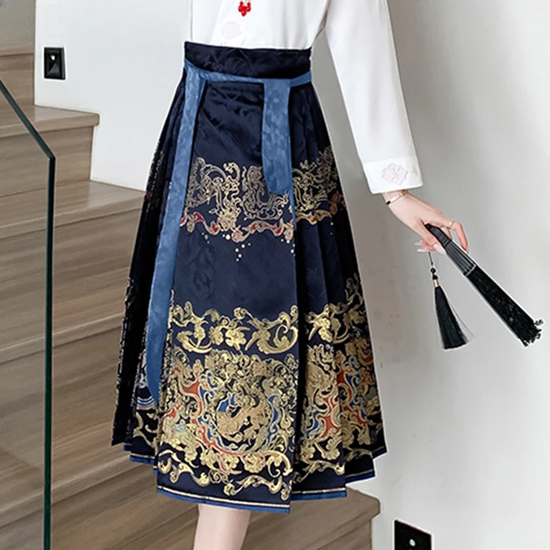 

New Chinese Style Horse-Face Skirt Women's Autumn and Winter New Midi Ming Hanfu Daily Wear Commuter National Style Skirts Femme