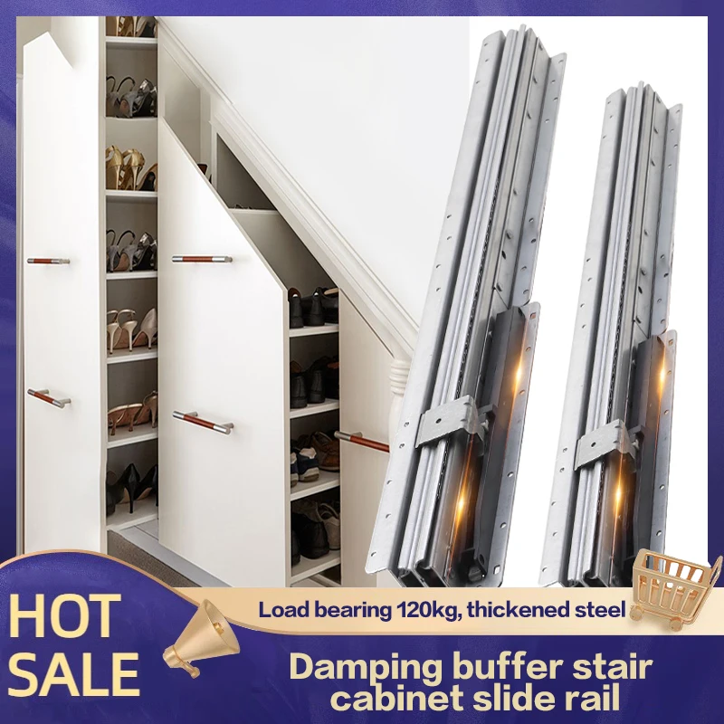 Stair Cabinet Heavy-Duty Slide Rail Locker Floor Rail Shoe Cabinet Slide Pull-Out Load-Bearing Bottom-Mounted Drawer Rail