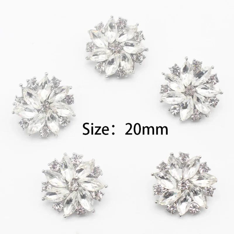 TYNUOMI 5 pz/lotto 20mm bottoni con strass di cristallo ricamo fibbia per cucire fai da te argento metallo Scrapbook decorazione di nozze