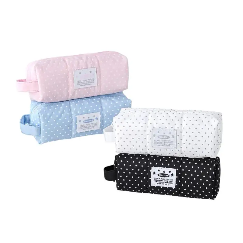 1 Stück Niedliches Stoff-Federmäppchen mit Tupfenmuster, Große Kapazität, Make-up-Tasche, Stift-Aufbewahrungstasche mit Reißverschluss, Handtasche für Schreibwaren, Geschenk für Kinder – Detail 7