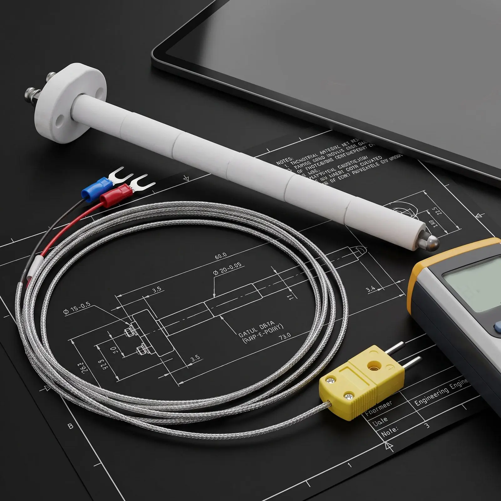 1Set K-Type Thermocouple Probe High Temperature Ceramic Kilns Furnace Sensor Heat Resistant Core Industrial Temperature Sensor