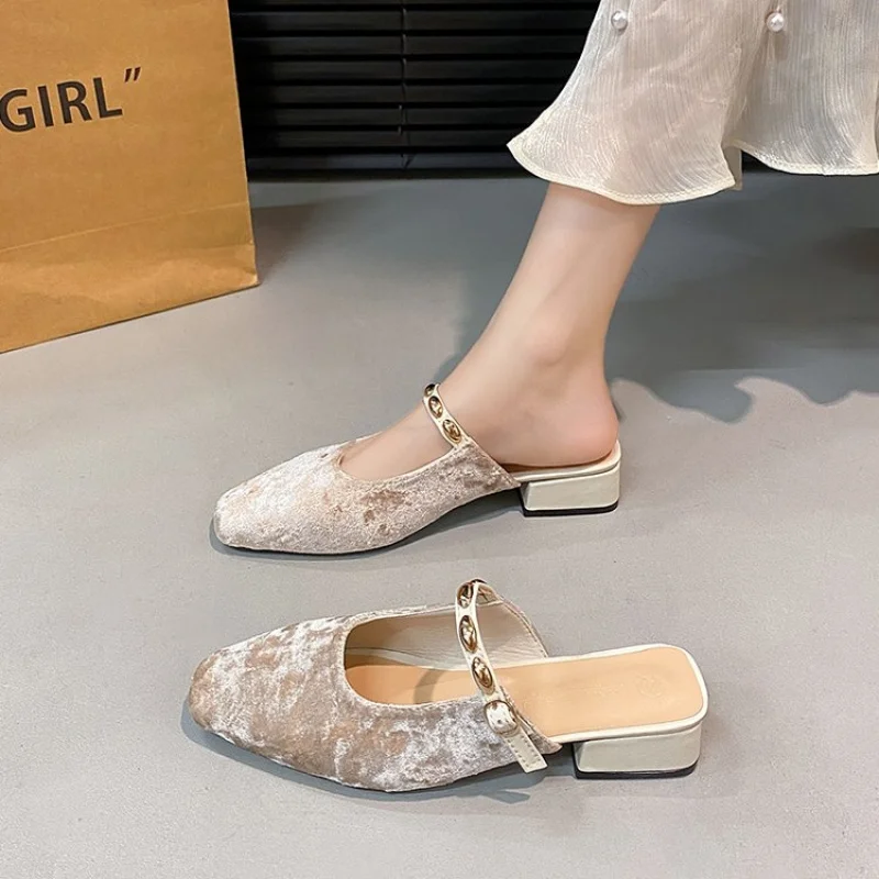 

Baotou Half Slippers Women's Spring/Autumn New Shallow Mouth Pumps Women Interior Height Increase Large Size