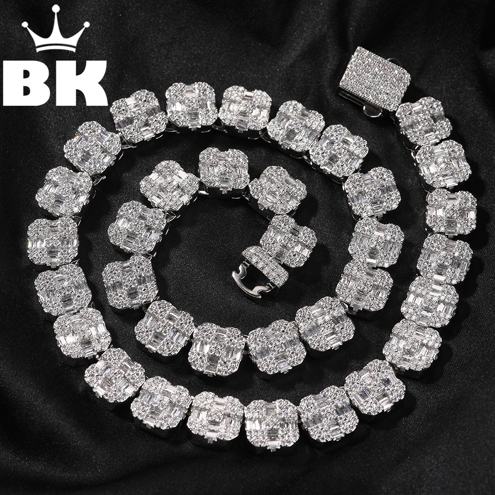 THE BLING KING 12mm BaguetteCZ Chain Necklace Cross Square Charm Link Iced Out Cubic Zircon Gift For Women Men Hip Hop Jewelry