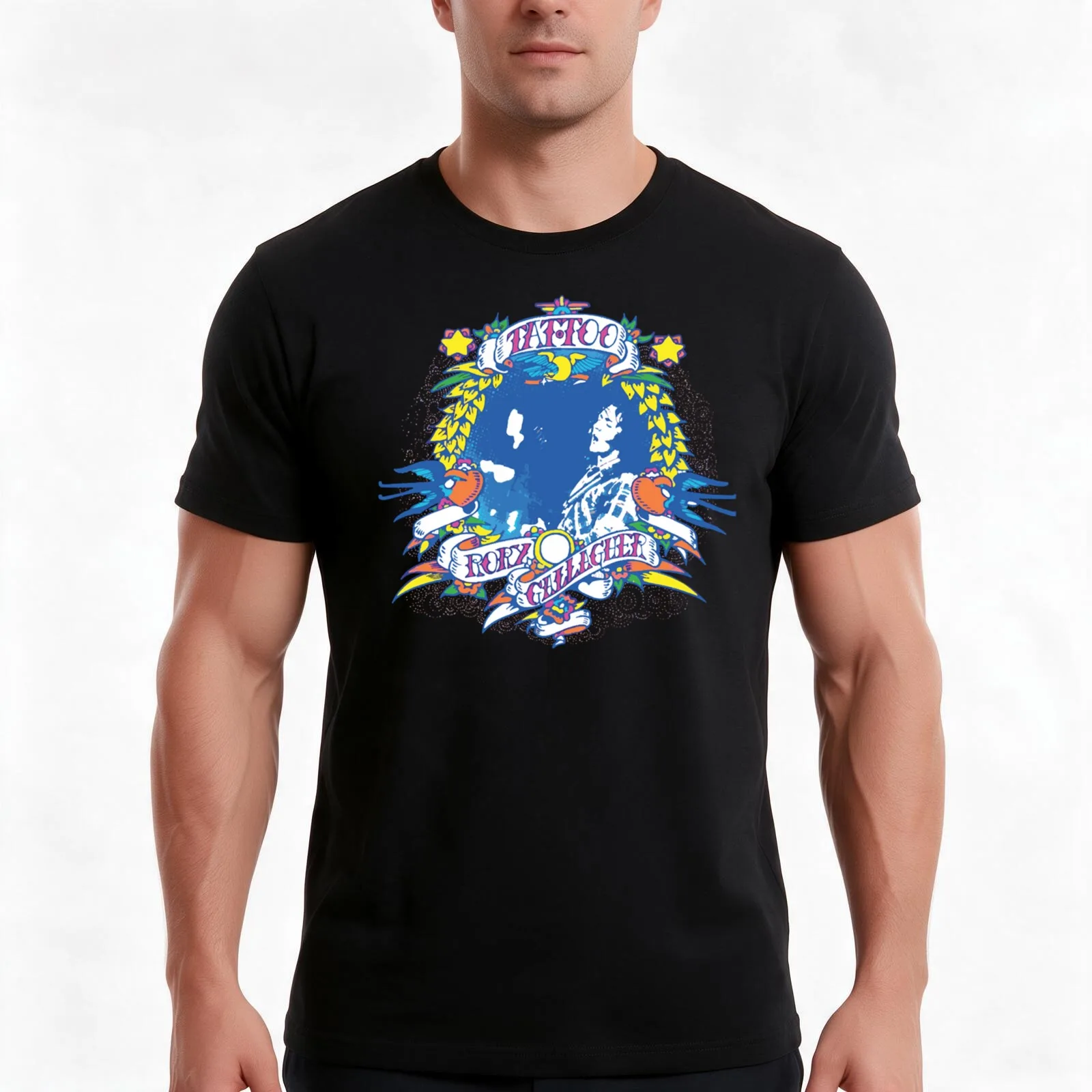 Rory Gallagher - Tattoo T-Shirt, Summer Casual Cotton Tee, Oversized Streetwear Tops, Vintage Graphic Print, Unisex Men Women