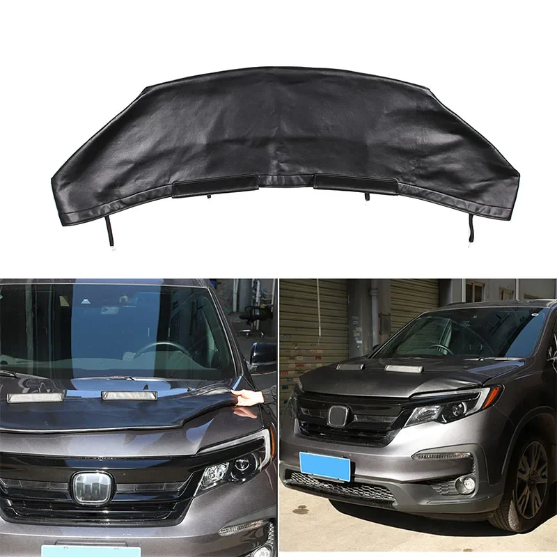 

For Honda Pilot 2015-2022 Car hood sand and stone deflector protection cover leather black car Exterior decorative accessories