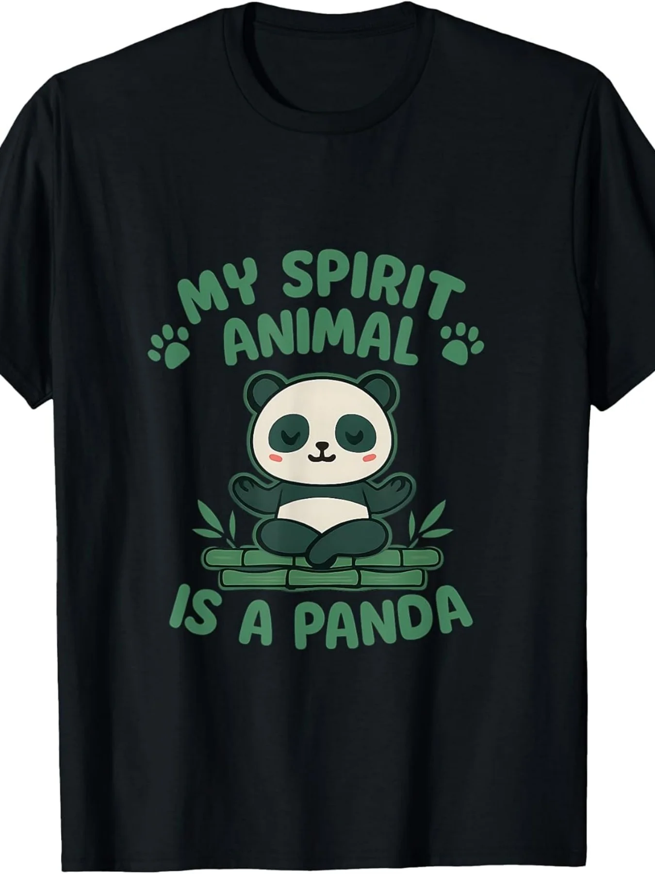My Soul Animal Is a Panda, Cute Anime Creative T-Shirt, Unisex 2026 Summer Short-Sleeve Printed Pure 180g Round Neck Regular Fit Retro Style Four-Season Slightly Stretchy Top for Daily Activities, Round Neck Drop Shoulder Design - Versatile Style