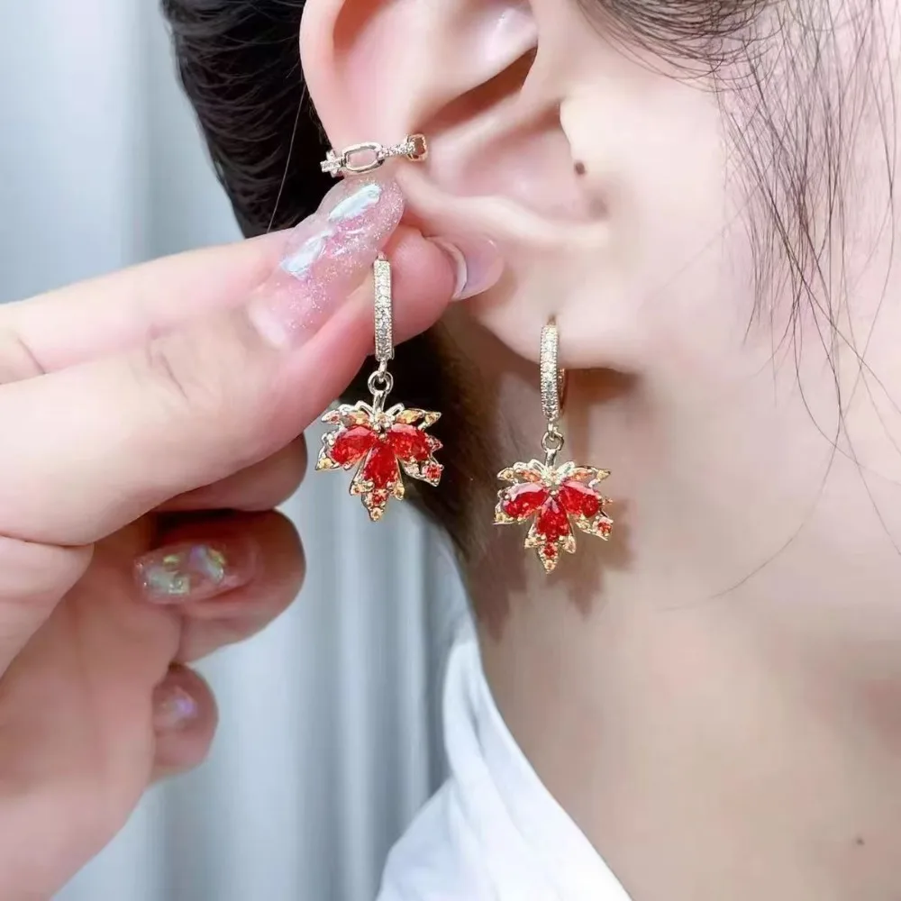 Elegant Simple Maple Leaf Rhinestone Drop Earrings 1 Pair for Women Thanksgiving Holiday Gifts Accessories