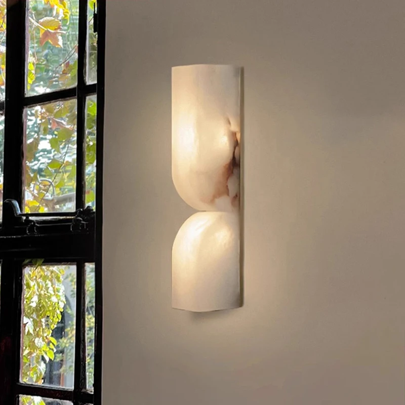 Sleek Spain Natural Alabaster Wall Sconce Nordic Simple Living Room Bedroom Bedside Background Marble