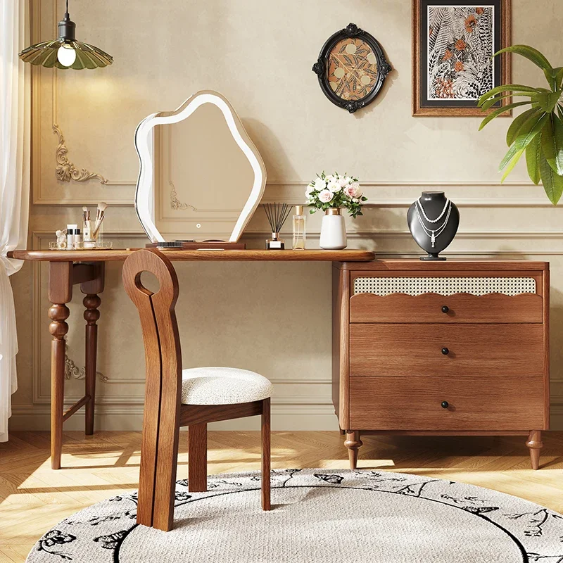 

Luxury Nordic Vanity Tables Stool Organizer Woman Unique Led Bedroom Vanity Makeup Wood Storage Penteadeira Bedroom Furniture