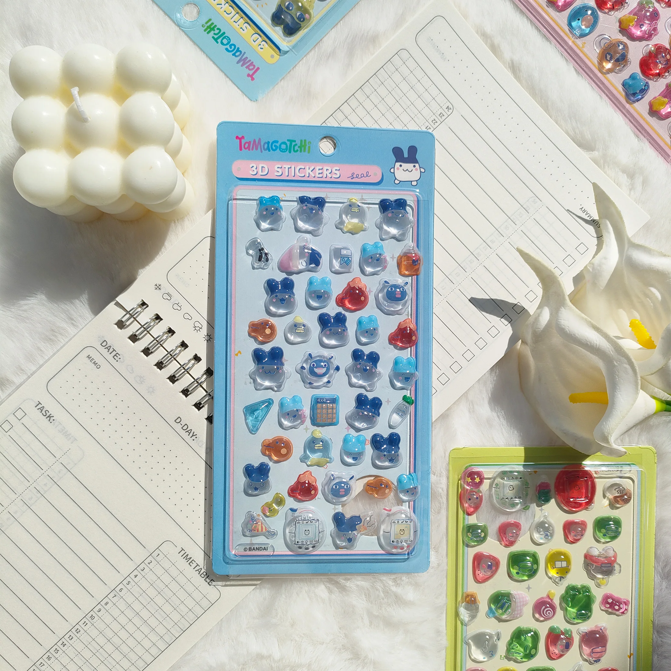 Acrylic Tamagotchi 3D Relief Crystal Stickers Transparent Cute Cartoon DIY Decor For Girls Kids Camera Phone Student