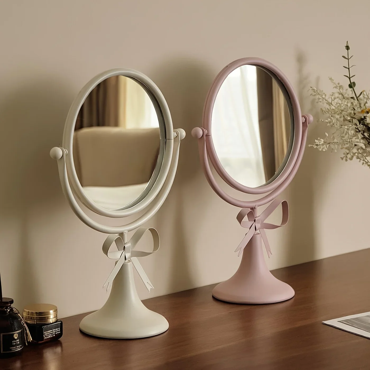 360° Rotation Ironwork Cosmetic Mirrors Retro Desktop Single-sided Makeup Mirror Princess Mirrors Household Bedroom Vanity Decor